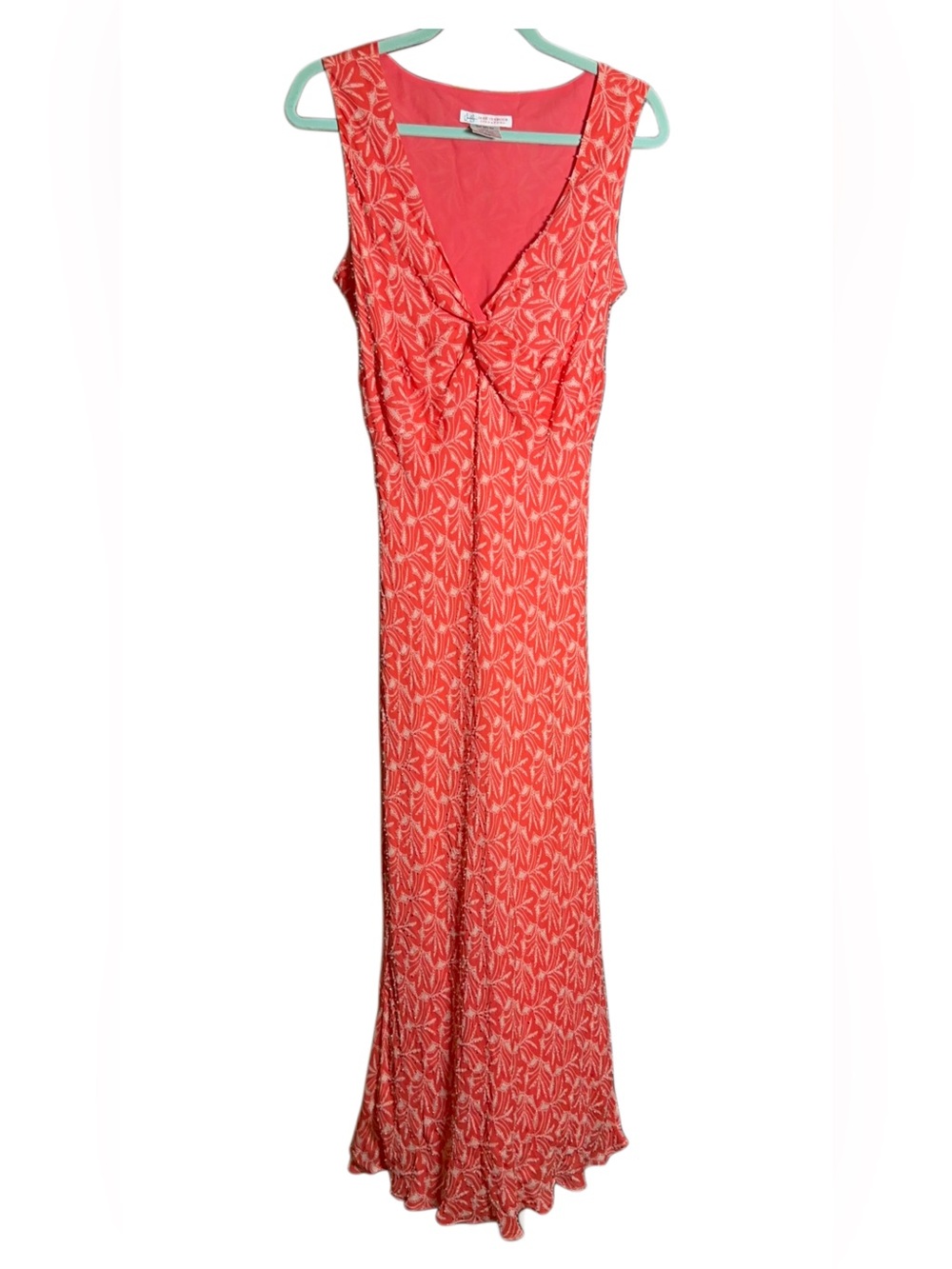 V-Neck Coral Print Twist-Front Maxi Dress